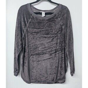 HARD TAIL Forever Perfect Gray Velvet Long Sleeve Pullover Cozy Women Shirt (M)